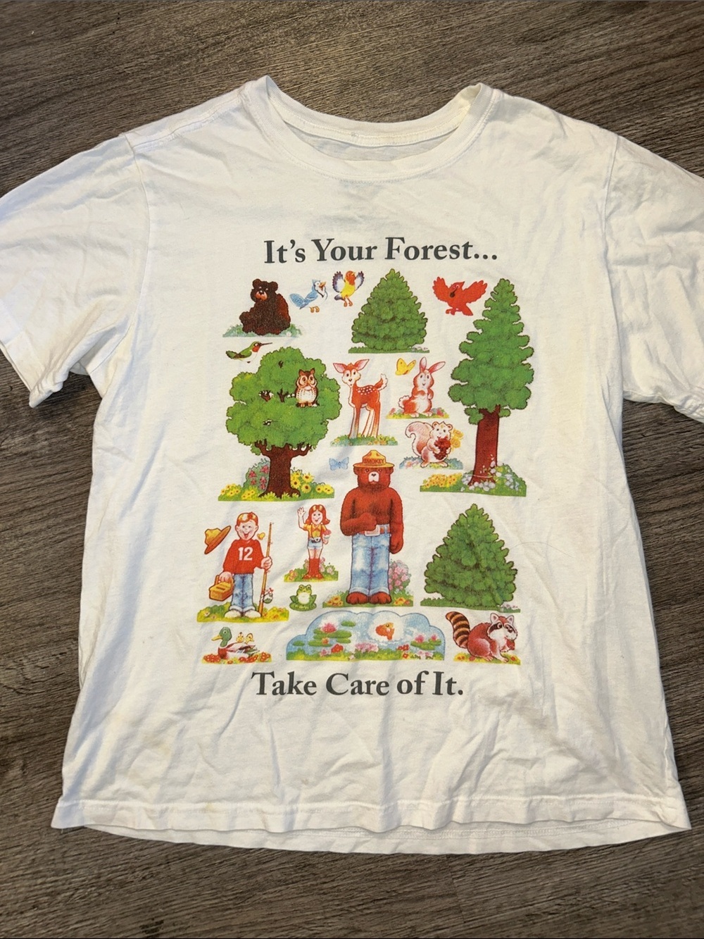 Smokey Bear Your Forest Take Care of It Graphic Tee XS White Woodland Animals
